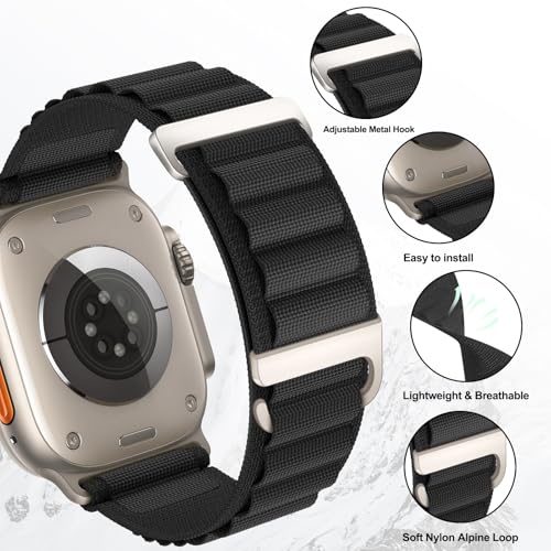 Alpine Loop Compatible with Apple Watch 3 Band 49mm 46mm 45mm 44mm 42mm 41mm 40mm 38mm Men Women, Nylon Sport Loop for Apple Watch Ultra 2/1 iWatch Series 11 10 9 8 7 6 5 4 3 2 1 SE - color: Black
