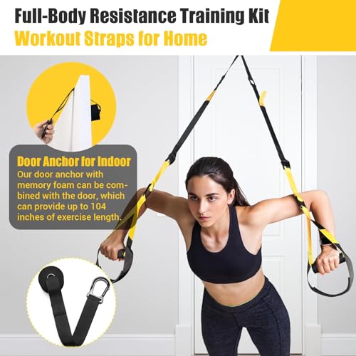Home Resistance Training Kit, Resistance Trainer Exercise Strap with Poster | Includes Handles, Door Anchor and Carrying Bag for Home Gym, Bodyweight Resistance Workout Straps for Indoor & Outdoor