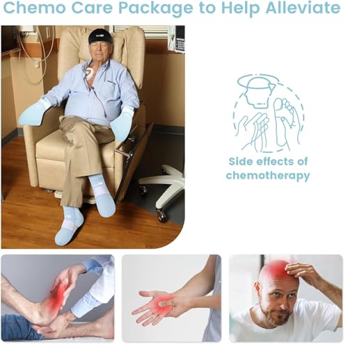 SuzziPad Cold Gloves & Socks & Cooling Cap for Chemo Care Package, Blue, L | Dual-layer &Washable Cover for Chemotherapy Must Haves to Soothe Neuropathy Soreness for Treatment Workout & Daily Rest - size: L
