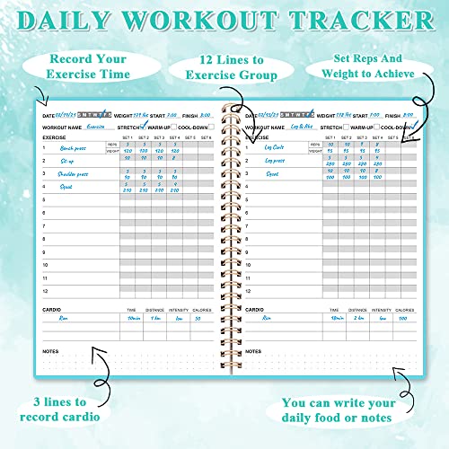 Workout Log for Women & Men - A5 Fitness Planner/Journal to Track Weight Loss, Workout Journal for GYM, Bodybuilding Progress - Daily Health & Wellness Tracker, Teal