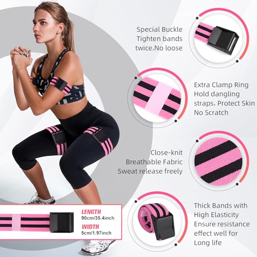 Booty Bands, Blood Flow Restriction Bands for Women/Men, Adjustable BFR Training Bands for Glutes & Hip Building, Occlusion Resistance Bands - color: Pink