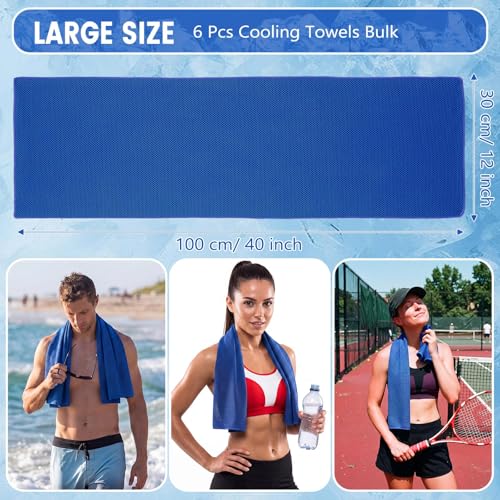 Hosuly 6 Pack Cooling Towels 40"x12" Ice Towel Cooling Neck Wraps Soft Breathable Chilly Stay Cool in Summer for Sports Yoga Golf Gym Activities (Dark Blue) - color: Dark Blue