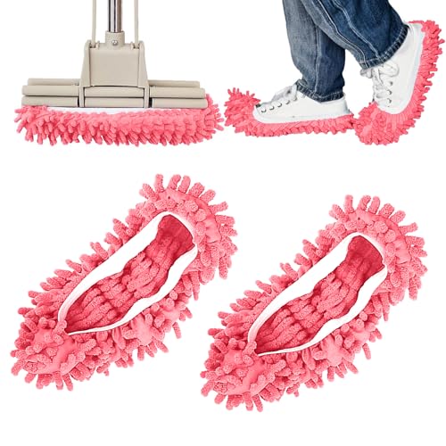 1 Pair Floor Cleaning Mop Slippers Set, Slip On Mopping Accessories for Indoor Household Floor Care and Daily Cleaning Tasks(Pink) - color: Pink