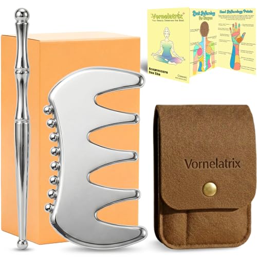 2-in-1 Premium Solid Stainless Steel Gua Sha & Myofascial Muscle Scraper – Manual Deep Tissue Massage Comb & Reflexology Pen – Handheld Body Massager for Fascia Release, Sculpting & Mobility - style: JK2C