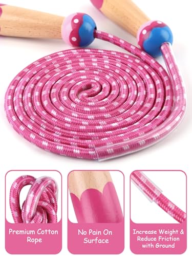 Jump Rope for Kids, Lorvain Adjustable Skipping Rope, Kids Jump Ropes with Wooden Handle for Girls Boys, Weighted Jumping Ropes for Fitness Workout Exercise Outdoor Fun Activity - color: Bright Pink-1 Pc
