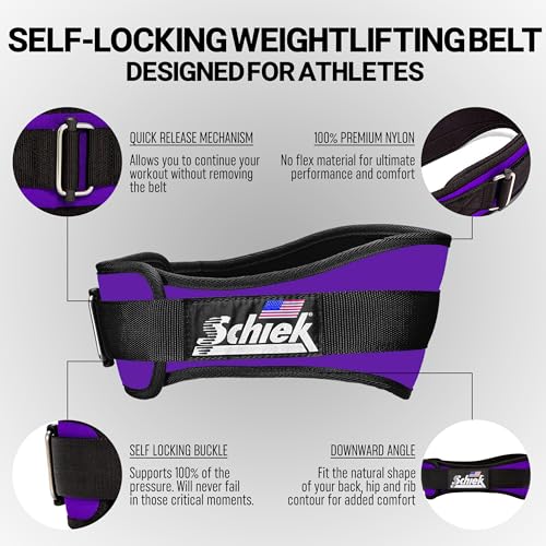 Schiek Sports Model 2004 Nylon 4 3/4" Weight Lifting Belt - Black - color: Purple, size: X-Small