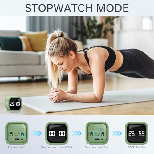 Rotating Pomodoro Timer 5, 25, 10 50 Minutes Preset, Desk Productivity Flip Timer, ADHD Tool Cube Countdown Stopwatch, Vibration/High/Low Volume/Custom Modes, for Work, Study, Back to School, Green - color: Green