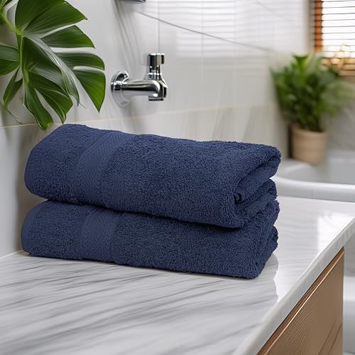 Commercial Bulk Pack of 12 Bath Towels – 100% Cotton Terry 24" x 48" – Ideal for Hotels, Salons, Gyms, Spas & Institutional Use – Navy Blue - color: Navy, size: 24"x48" - PK 12