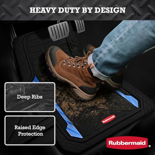 Rubbermaid Car Floor Mat, Heavy Duty All-Weather Car Mats Full Set with Dual-Tone Blue Aluminum Inserts – Universal Fit, Anti-Slip Backing, Trim-to-Fit for Most SUV, Sedan, Van - color: Blue