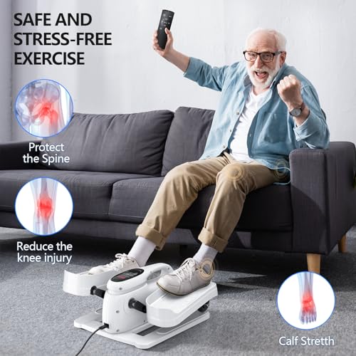 Under Desk Elliptical Machine for Senior Mini Elliptical Leg Exerciser with Remote Quiet Portable Electric Seated Foot Pedal Exerciser for Home Office - size: Portable