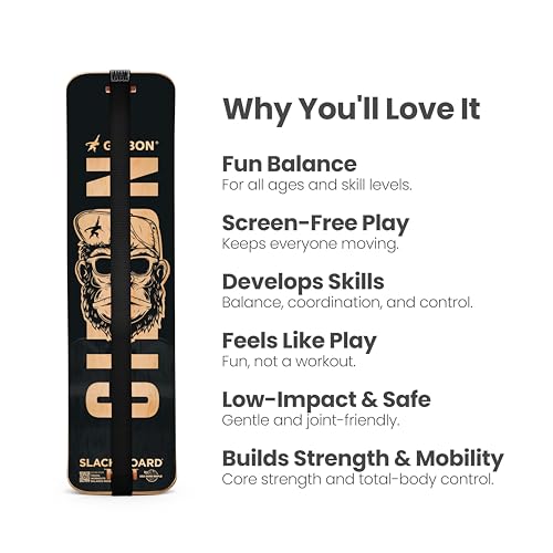 GIBBON SlackBoard, Balance Board Kids & Adults, Slackline Balance Trainer | 1 & 2 Line Options, Slack Board, Core Workout Equipment, Home Gym Training, Standing Desk Exercise, Yoga, Agility, Pilates - color: Caesar - 1 Line