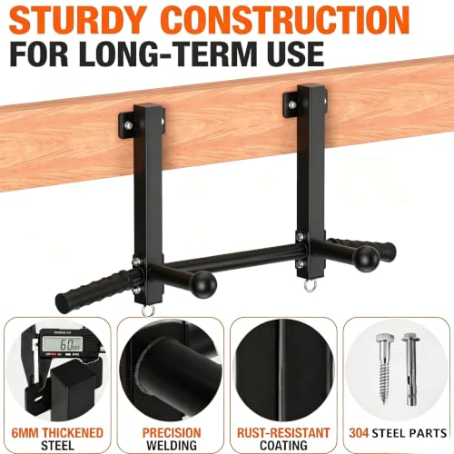 Joist Mounted Pull Up Bar, 650LB Load, Fit 16" Ceiling Beam Spacing | Multi-Grip with Finger Balls; 2 Suspension Rings; Fit Solid Concrete and Wood Mount; Home Gym, Garage & Basement