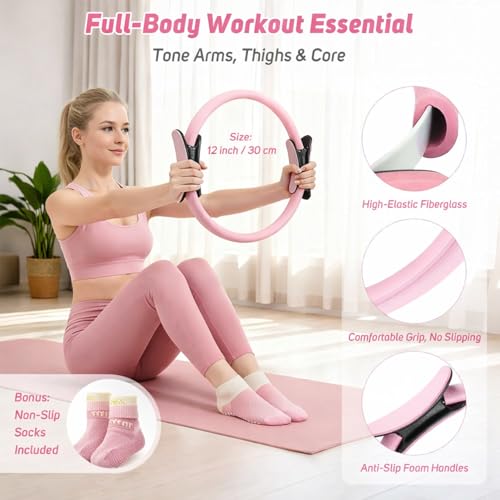 Pilates Equipment Kit for Home Workout,Home Pilates Ring and Ball Set for Women,16PCS Pilates Essentials Accessories for Beginners and Women Yoga
