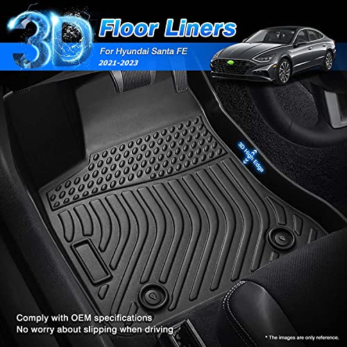 Cartist Custom Fit for Floor Mats Hyundai Santa Fe 2021 2022 2023 (Non-Hybrid) 1st & 2nd Row All Weather Floor Liner Carpet Protection TPE Odorless - size: 3)Hyundai Santa Fe(Non-Hybrid)【2021-2023】