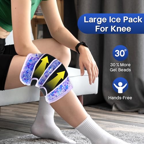 Knee Ice Pack Wrap for Pain Relief Reusable Gel Ice Wrap for Leg Injuries Swelling Knee Replacement Post-Surgery Recovery Adjustable Cold Compression Therapy Wrap for Arthritis - color: Light Purple