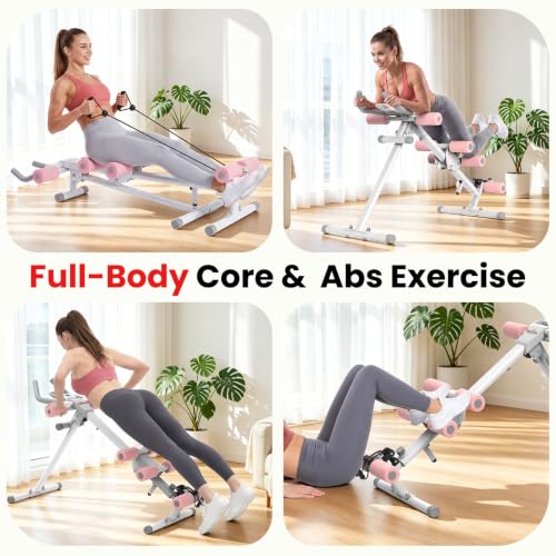 RELIFE REBUILD YOUR LIFE AB Workout Machine Adjustable Ab Trainer Machine Foldable Ab Cruncher Strength Training Equipment for Home Gym, Full Body Workout Equipment 440 LBS - color: Pink-1