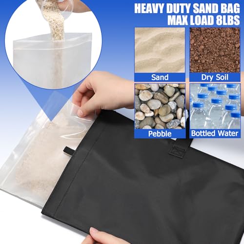 TOBWOLF 8Pack Boat Cover Sand Bags, 600D Windproof Marine-Grade Oxford | Tear-Resistent Sandbag Mooring Kit, Carabiners & Tarp Clips to Keep Boat Cover On, for Boat Covers, RV Covers & Tarp Weights - color: 8PCS - Black Boat Sandbags