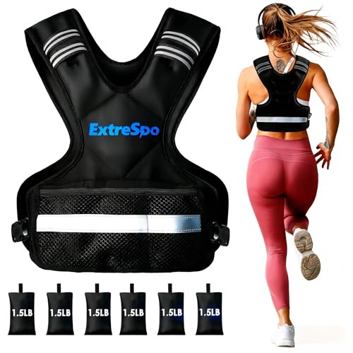 ExtreSpo Adjustable Weighted Vest for Women and Men, 4-10lb/11-20lb/20-32lb Weight Vest with 6 Ironsand Weights, Body Weight Vest Exercise Set with Reflective Strip for Strength Training and Workout