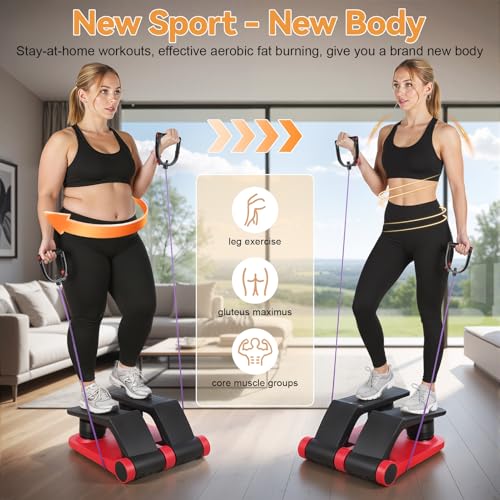 Air Stepper, Mini Stair Climber with Adjustable Resistance LCD Monitor Resistance Bands, Non-Slip Pedals 300lbs Capacity for Home Office Cardio