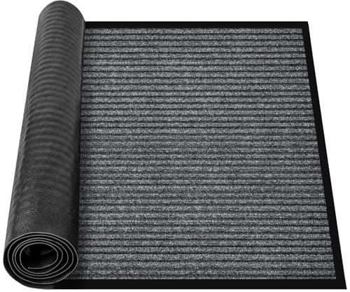 MYFAMIREA Commercial Floor Mat 4' x 10' Extra Large Front Door Industrial Rug Heavy Duty Brush Step Entrance Mat Weather Utility Rug with Non Slip Rubber Backing Low Profile for Entryway,Charcoal Grey - size: 4 x 10 Feet