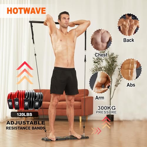 HOTWAVE Push Up Board, Portable Pushup Board & Plank Trainer, Push Up Bar | Foldable Pushup Handles for Floor, Multifunctional Workout Equipment with 20 Gym Accessories for Men and Women at Home Gym - color: Black