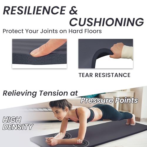 Signature Fitness Extra Thick High-Density Foam Yoga Mat – Multiple Thicknesses (1/2" & 1") / Multiple Colors – Double-Sided Non-Slip Surface – with Carrying Strap for Pilates, Yoga & Home Workouts - color: Graphite