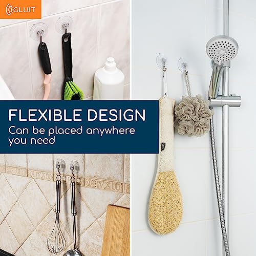 GLUIT Suction Cup Hooks - Utility Hook Wall Hangers for All Purposes Stainless Steel Removable Small Suction Cups for Kitchen Bathroom Shower Wall Window Glass Door 3 lbs (14 Suction Hooks) - size: Small, 14 pcs
