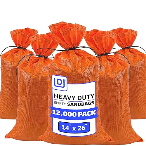 DURASACK Heavy Duty Sandbags with Ties, 14x26, Empty, Orange, 12000 Count | Woven Polypropylene Sandbags for Flood Control with 1600 Hours of UV Protection, 50 lbs Capacity - color: Orange, size: 12,000 Sandbags