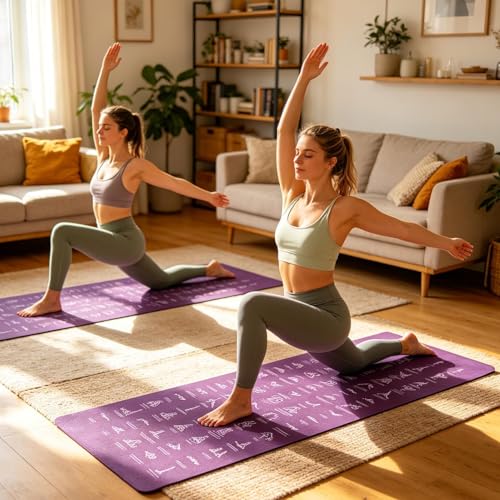 Yoga Mat Thick with Poses Stretches Double-Sided | Yoga Mat Non Slip Workout for Indoor Floor Home Travel Gym Studio Pilates Outdoor Balance Kneeling Physical Training