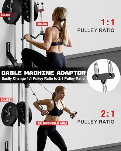 Wall Mount Cable Station, WM1 Cable Crossover Machine with 17 Positions, High and Low Cable Crossover Machine with Removable Footplate for Garage Home Gym - style: 100LBS Home Gym Package BK