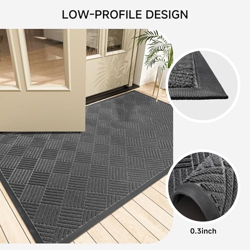 100pointONE Front Door Mat, Heavy Duty Indoor Outdoor Doormat, 72" x 24" Low Profile Outdoor Mats for Home Entrance, Stain and Fade Resistant Welcome Mat Ideal for High Traffic Area, Diamond Grey - color: Grey Diamond, size: 2' x 6' (Rectangular)