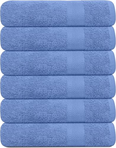KAHAF COLLECTION 100% Cotton Bath Towels, 24x48 Pack of 6 Towels, Quick Dry, Highly Absorbent, Soft Feel Towel, Gym, Spa, Bathroom, Shower, Pool, Luxury Soft Towels (Blue, 24x48-6 Pack) - color: Blue, size: 24x48 - 6 Pack