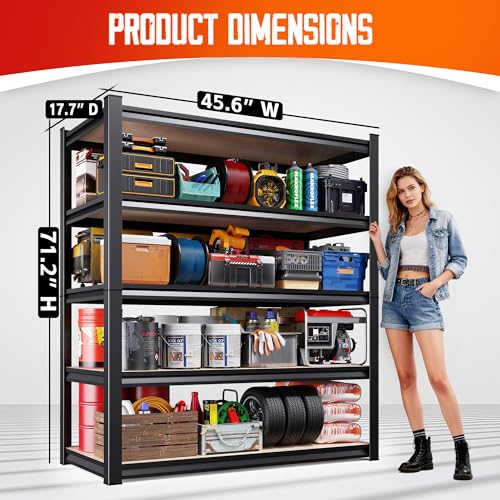 71"Hx46"Wx18"D Garage Shelving-2050 lbs 5 Tier Storage Shelves,Adjustable Heavy Duty Metal Shelving Unit and Storage Large Rack,Utility Steel Shelf for Warehouse Industrial Pantry Basement Black - size: MDF/46"Wx18"Dx71"H