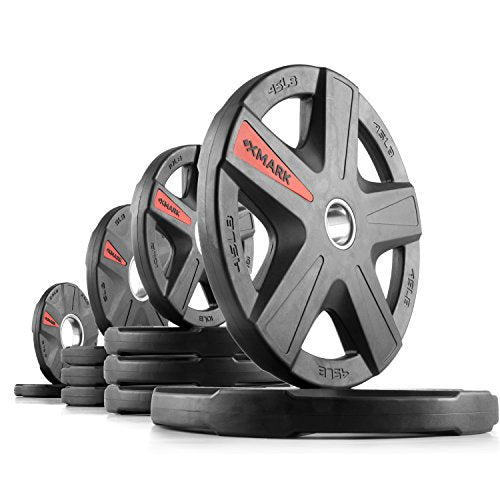 XMARK Olympic Weight Set | TEXAS STAR Weight Set Rubber-Coated Olympic Weight Set With XMARK BLACKSMITH Barbell Bar, Barbell Weight Set, Weights, Barbell - color: 12) Straight Bar & 155 lb Weight Set