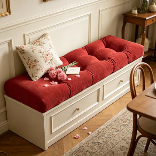 ROFIELTY Bench Cushion 42 Inch, Non-Slip Tufted Bench Cushion for Indoor Furniture for Bay Window, Entryway Bench, Piano Seat (Chenille-Burgundy, 42x16x4) - color: Chenille-burgundy, size: 42x16x4