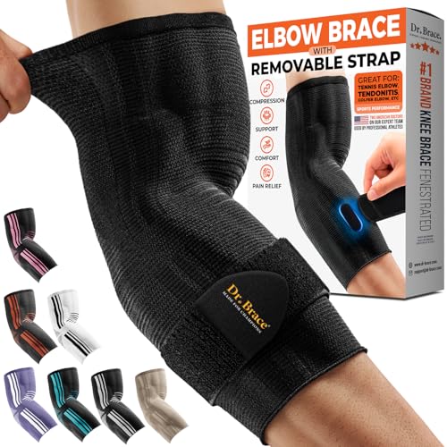 DR. BRACE® Elite Elbow Brace Support with Removable Strap for Women & Men, Pain Relief for Tendonitis, Arthritis, Golfer's & Tennis Elbow Treatment, Elbow Sleeve for Workouts Weightlifting (Black, Medium) - color: Black, size: Medium