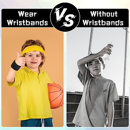 Lounsweer Wrist Sweatbands Bulk for Kids Adult Teams Sweat Bands Sports Wristband Athletic Neon Sweatbands for Football Basketball Tennis Running Gym Party Gifts - color: Black