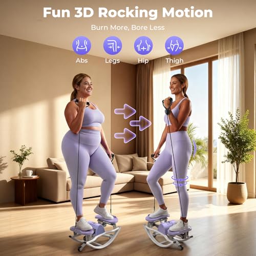 Rock Stepper, Side to Side Stepper for Exercise at Home, Low-Impact 3D Rocking Stepper Machine with Resistance Bands & Non-Slip Mat, Side Stepper for Full Body Workout, 250 LBS Capacity - color: PURPLE