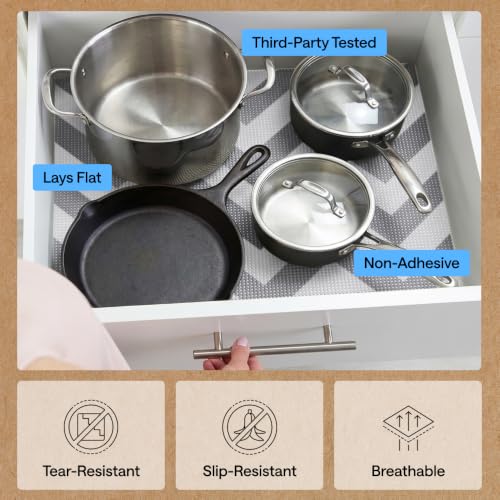 GORILLA GRIP powerGRIP Drawer Shelf and Cabinet Liner, Thick Strong Hold, Non-Adhesive Liners Protect Kitchen Cabinets and Cupboard, Bathroom Drawers, Easy Install, Breathable Mat, 12" x10' Gray White - color: Chevron: Gray/White, size: 12" X 10', style: