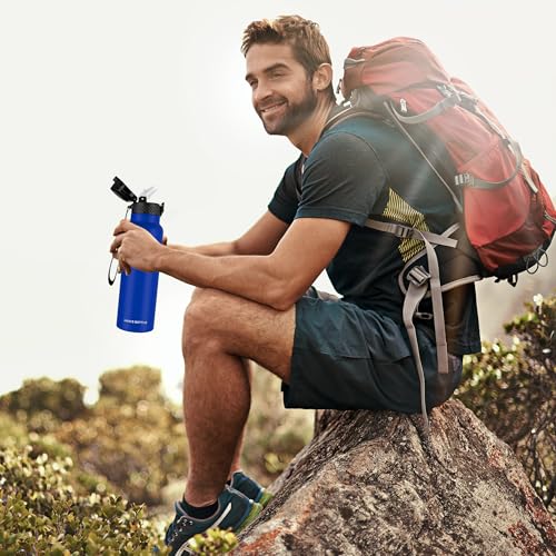Han's Bottle Sports Water Bottle - 24 Oz, Straw Lid, Leak Proof, Vacuum Insulated Stainless Steel, Double Walled, Thermo Mug,Klein Blue - color: Klein Blue, size: 24 Ounces