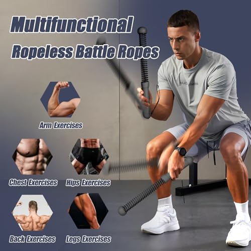 2nd Gen Ropeless Battle Ropes for Home Gym, Heavy Duty Portable Cordless Battle Ropes with Integrated Spring (No Screws), Weighted Exercise Rope for Men & Women, HIIT Workout Equipment - color: black