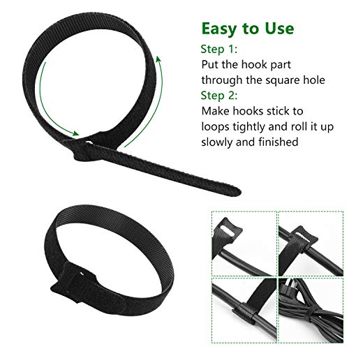 OneLeaf 60 Pcs Reusable Fastening Cable Ties with Hook and Loop, Multi-Purpose Cable Straps Wire Ties Cable Management, Adjustable Cord organizer Ties for Computer/TV/Electronics, 3 Sizes and 5 Colors - size: 4in+6in+8in-60pcs