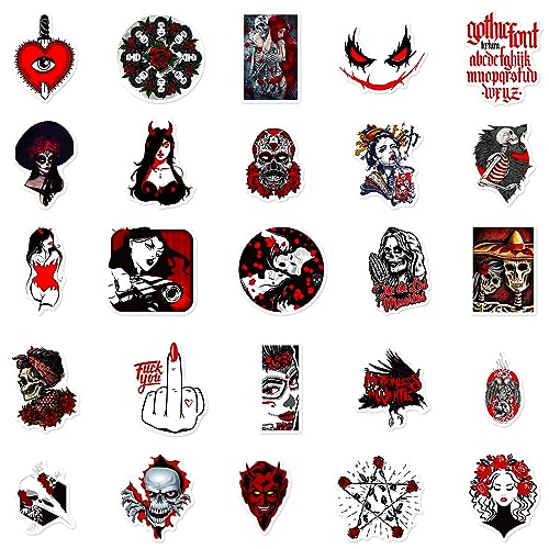 50PCS Goth Stickers Aesthetic PET Transparent Stickers Vintage Dark Red Skull Decals Waterproof Decorative Decals for Scrapbook Journal Planner Water Bottles Phone Cases Laptops - color: Devil