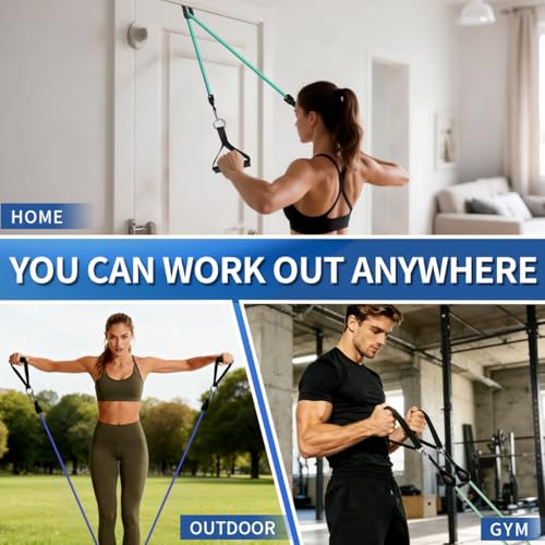 WHATAFIT Resistance Bands, Exercise Bands with Handles, Workout Bands for Working Out, Fitness Bands Set for Home Gym Full Body Strength Training, Muscle Tone, Yoga & Stretching - color: 10-100LB-Blue