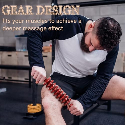 Liitrton Manual Wooden Massage Roller Stick for Legs, Body Roller, Red | Wood Therapy Massage Tools for Trigger Points Relief, Sore Muscle Recovery - color: Red Straight-9-wheel