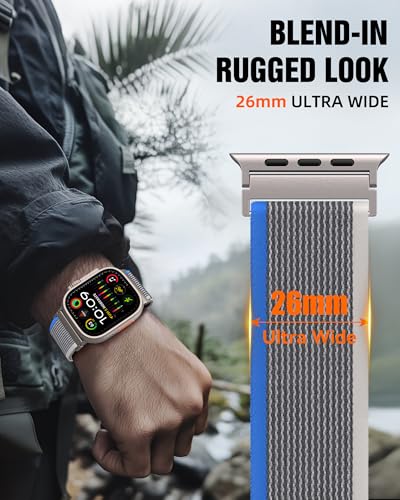 Trail Loop Nylon Sport Band Compatible with Apple Watch Ultra 3 2 Band for Men 49mm 46mm 45mm 44mm 42mm, Rugged Breathable Sport Adjustable Strap for iwatch bands Series 11/10/9/8/7/6/5/4, SE 3 2 1 - color: Blue+Gray(Sliver)
