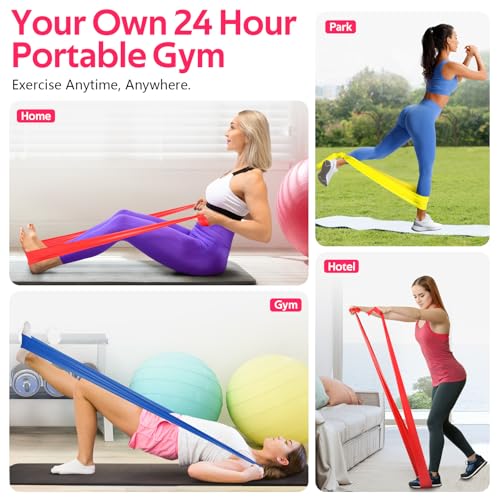 Resistance Bands for Working Out, Exercise Bands for Physical Therapy, Stretch, Recovery, Pilates, Rehab, Strength Training and Yoga Starter Set - color: 1-Yellow,Red,Blue, size: 4.9FT