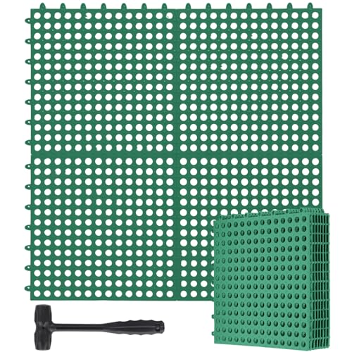 Drydiet 8 Pack Drainage Tiles Modular Interlocking Floor Tiles with 1 Pc Plastic Hammer 12" x 12" Cushion Mat Non Slip Rubber Floor mat with Holes for Pool Bathroom Deck Kitchen Patio (Dark Green) - color: Dark Green