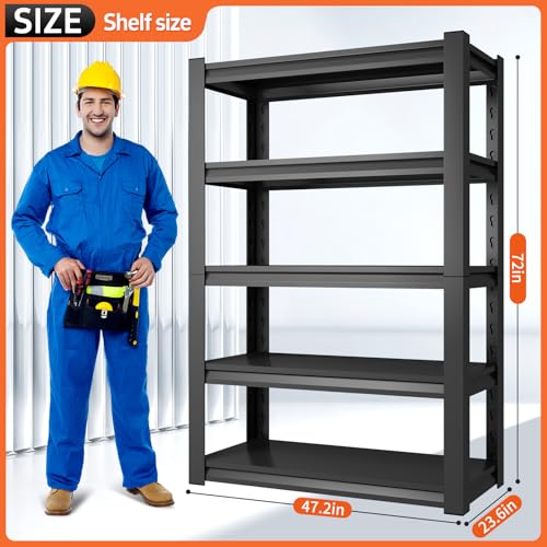 48" W x 24" D x 72" H Garage Shelving Unit, Garage Storage Shelves 3000LBS Heavy Duty Shelves, Adjustable 5 Tier Metal Shelving Utility Shelf, Storage Rack for Industrial, Warehouse, Basement - size: 23.6" D*48" W*72" H