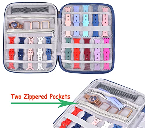 Watch Band Storage Case Watch Band Organizer Bag Watch Band Case and Storage Holder Watch Bands Holder Carrying Case Compatible with 35 Watch Straps and Accessories - color: Blue